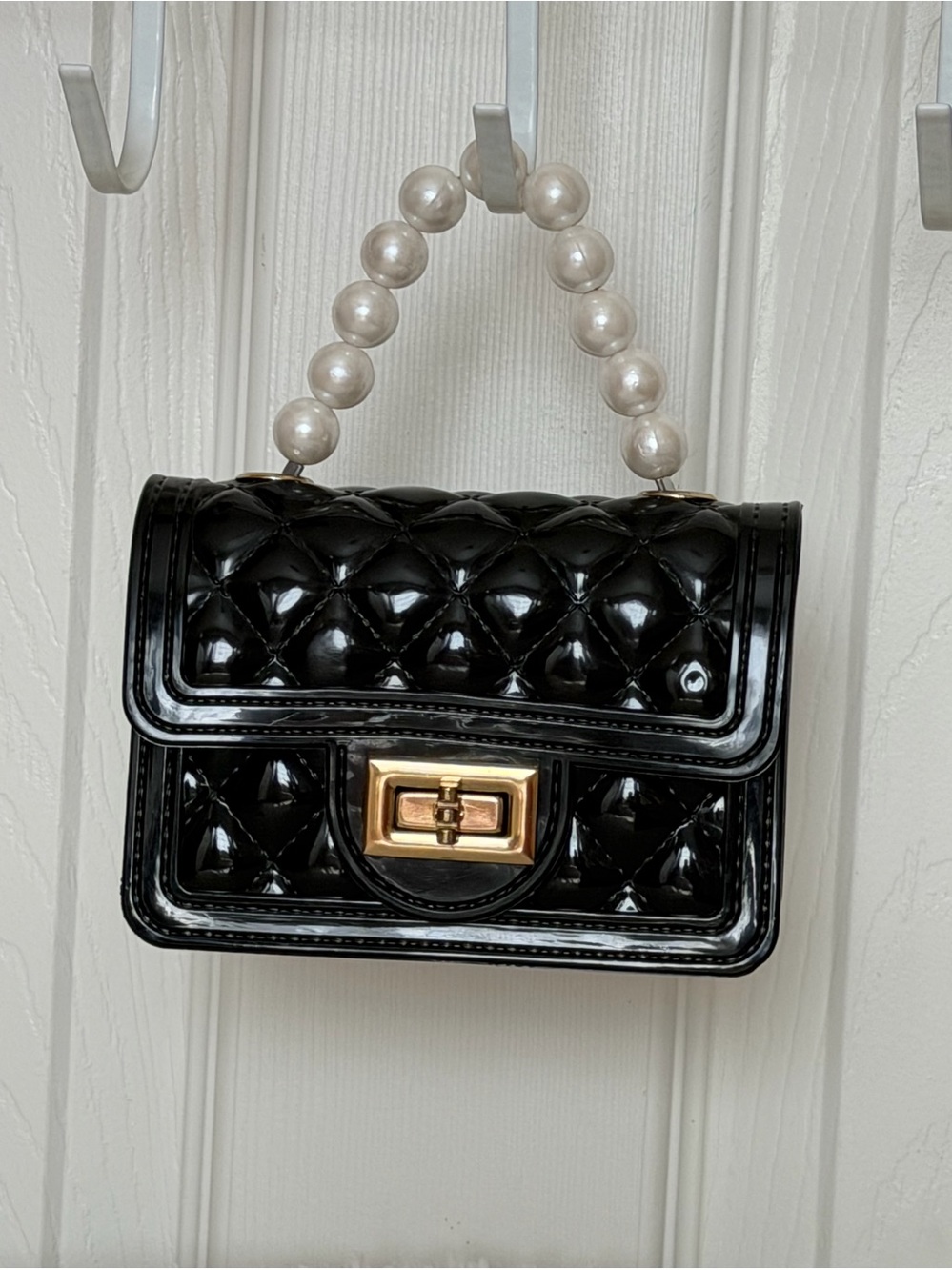 4/$25 Little Girl Black Pearl Strap Purse